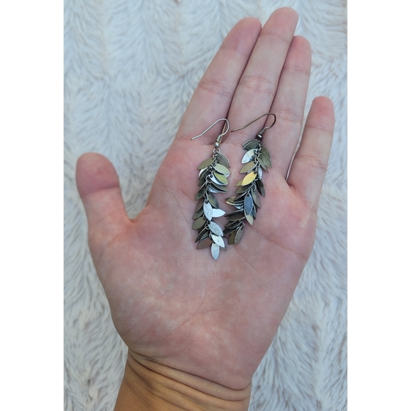 Linear Leaf Drop Earrings - Picture 9 of 17